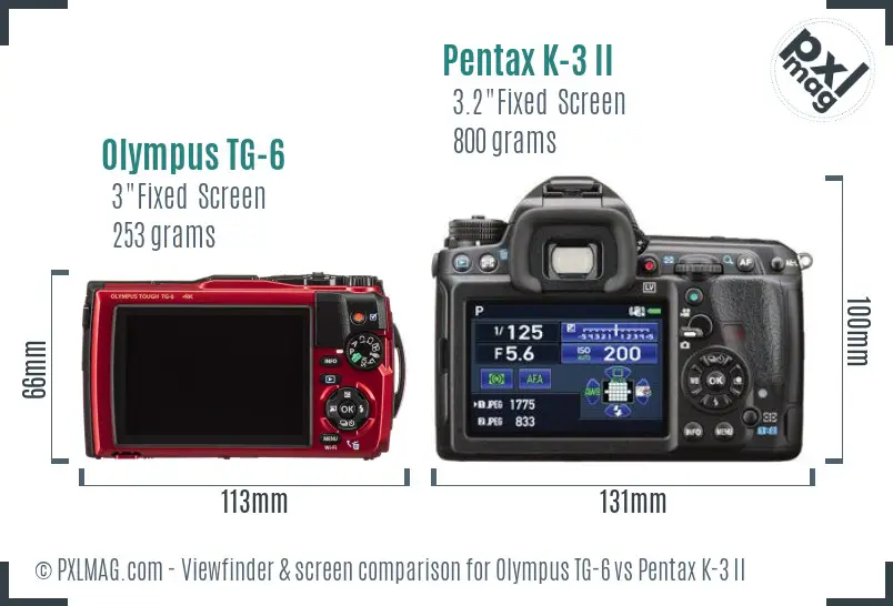 Olympus TG-6 vs Pentax K-3 II Screen and Viewfinder comparison