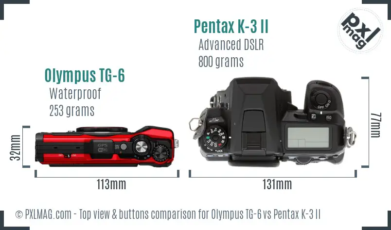 Olympus TG-6 vs Pentax K-3 II top view buttons comparison