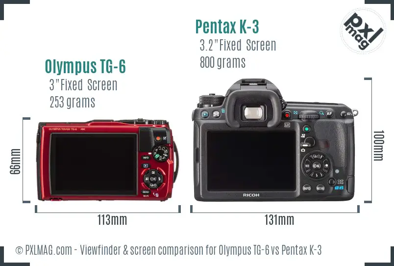 Olympus TG-6 vs Pentax K-3 Screen and Viewfinder comparison