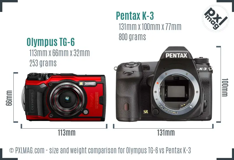 Olympus TG-6 vs Pentax K-3 size comparison