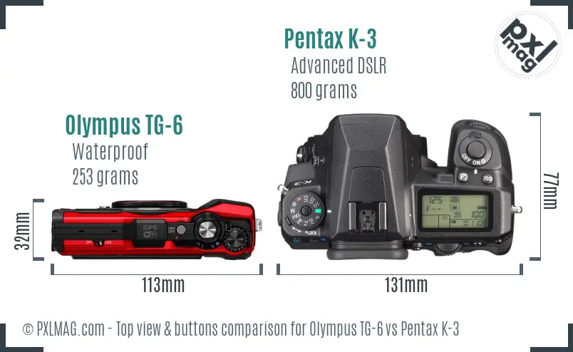 Olympus TG-6 vs Pentax K-3 top view buttons comparison