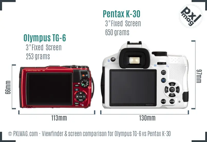 Olympus TG-6 vs Pentax K-30 Screen and Viewfinder comparison