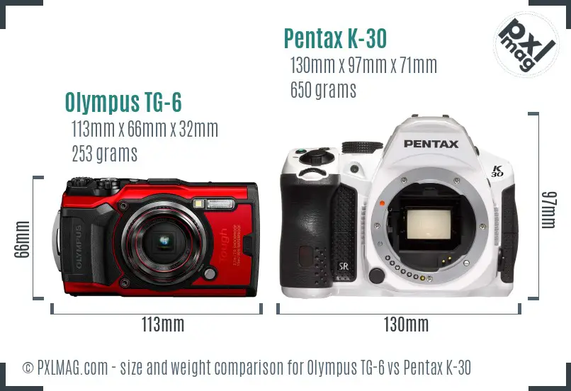 Olympus TG-6 vs Pentax K-30 size comparison