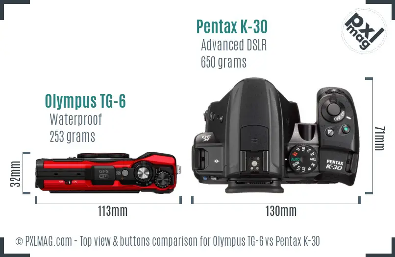 Olympus TG-6 vs Pentax K-30 top view buttons comparison