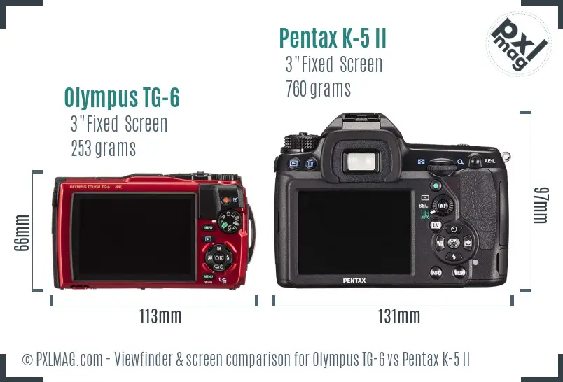 Olympus TG-6 vs Pentax K-5 II Screen and Viewfinder comparison