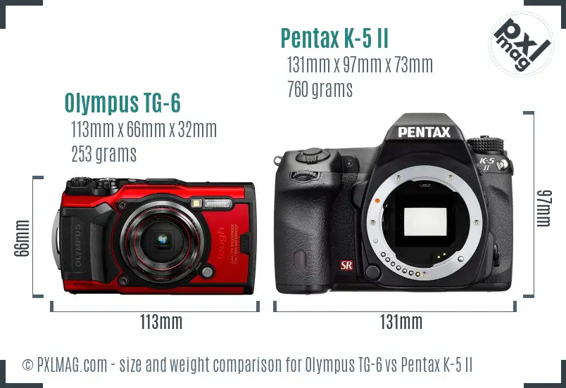 Olympus TG-6 vs Pentax K-5 II size comparison
