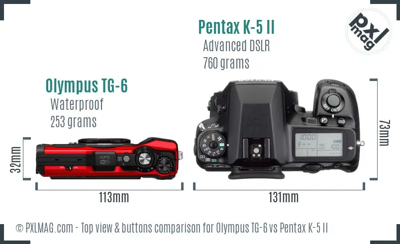 Olympus TG-6 vs Pentax K-5 II top view buttons comparison