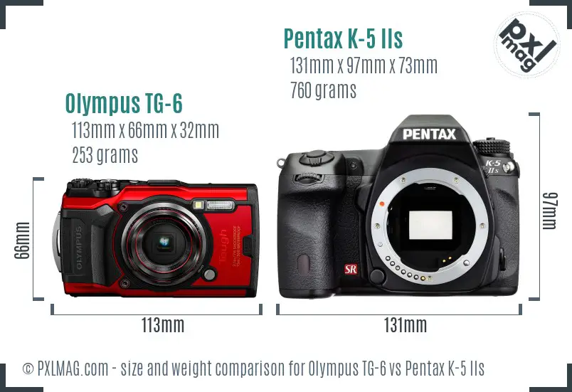 Olympus TG-6 vs Pentax K-5 IIs size comparison
