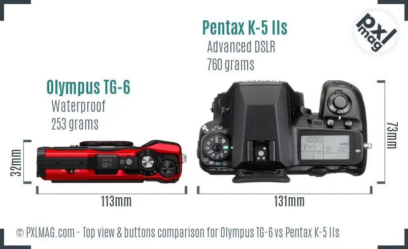 Olympus TG-6 vs Pentax K-5 IIs top view buttons comparison