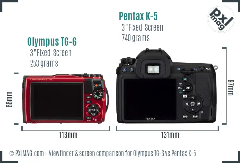 Olympus TG-6 vs Pentax K-5 Screen and Viewfinder comparison