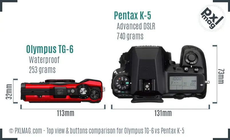 Olympus TG-6 vs Pentax K-5 top view buttons comparison