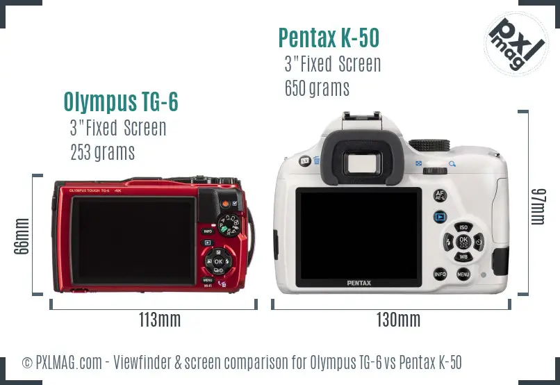 Olympus TG-6 vs Pentax K-50 Screen and Viewfinder comparison