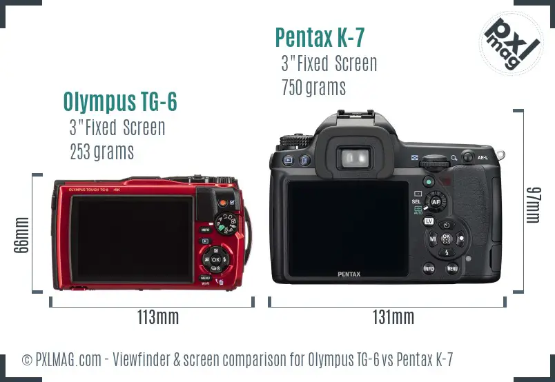 Olympus TG-6 vs Pentax K-7 Screen and Viewfinder comparison