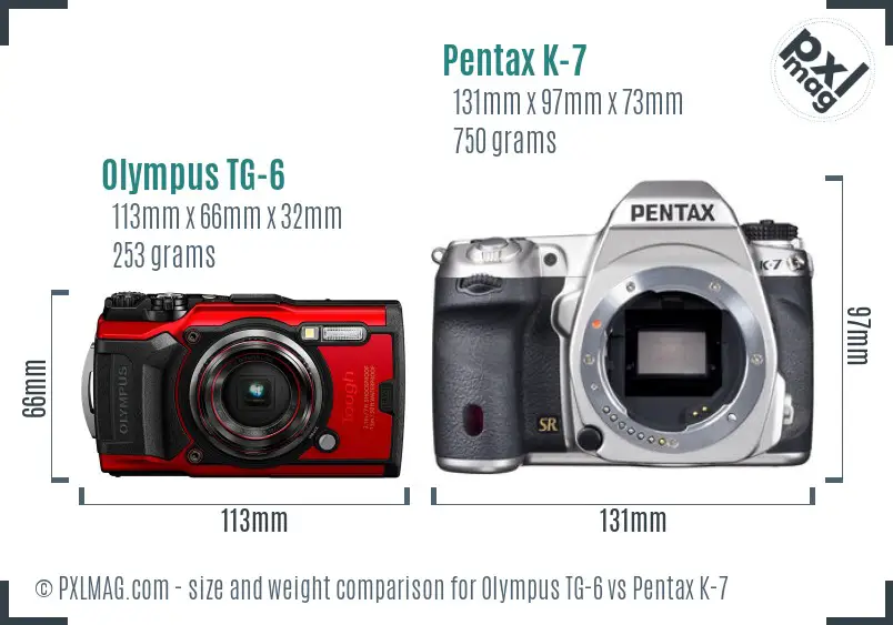 Olympus TG-6 vs Pentax K-7 size comparison