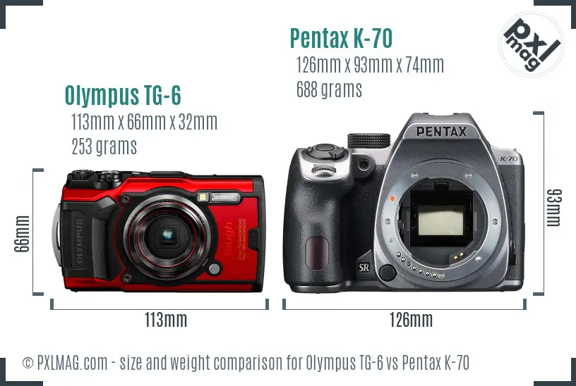 Olympus TG-6 vs Pentax K-70 size comparison