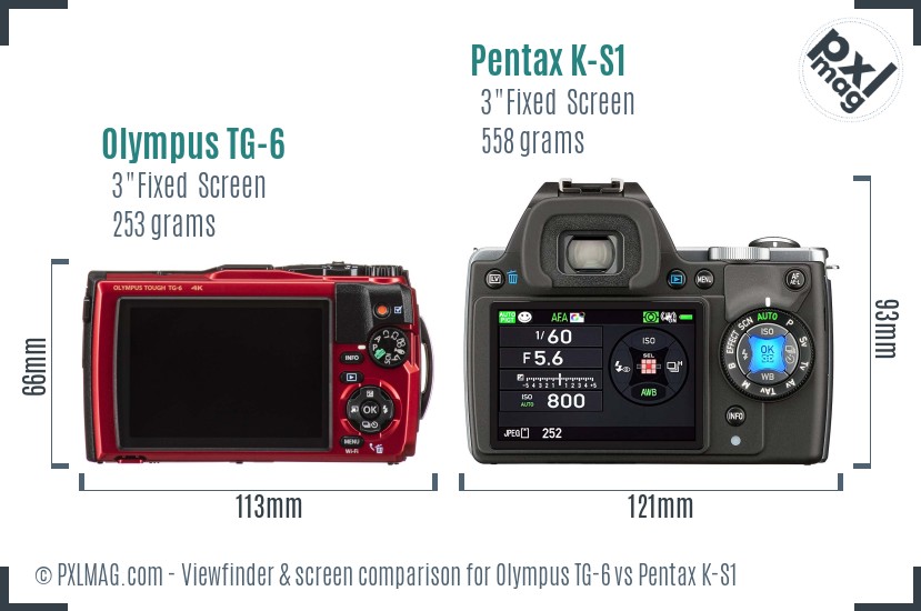 Olympus TG-6 vs Pentax K-S1 Screen and Viewfinder comparison