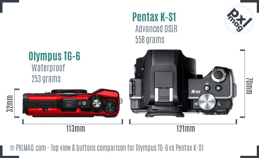 Olympus TG-6 vs Pentax K-S1 top view buttons comparison