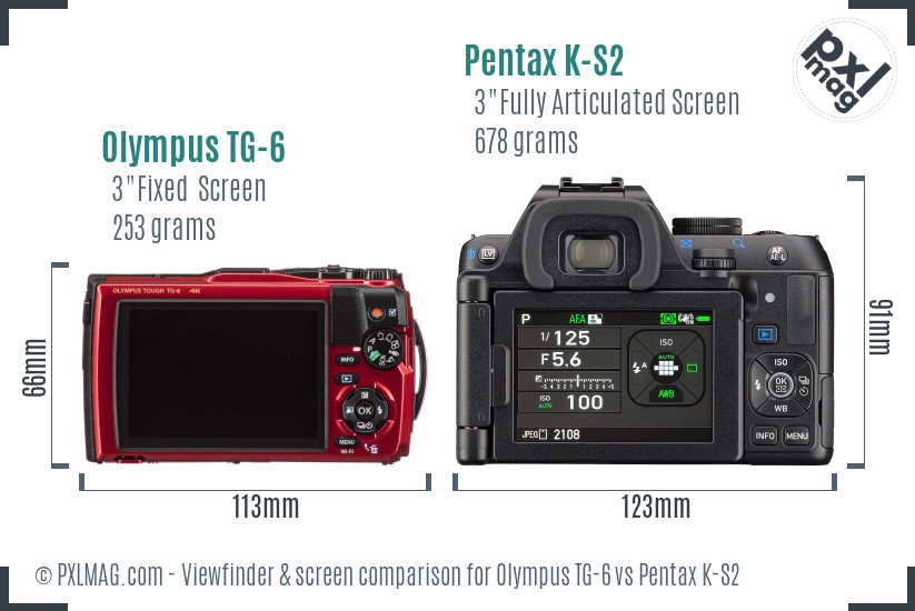 Olympus TG-6 vs Pentax K-S2 Screen and Viewfinder comparison