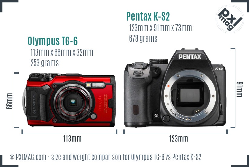 Olympus TG-6 vs Pentax K-S2 size comparison