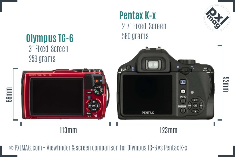 Olympus TG-6 vs Pentax K-x Screen and Viewfinder comparison