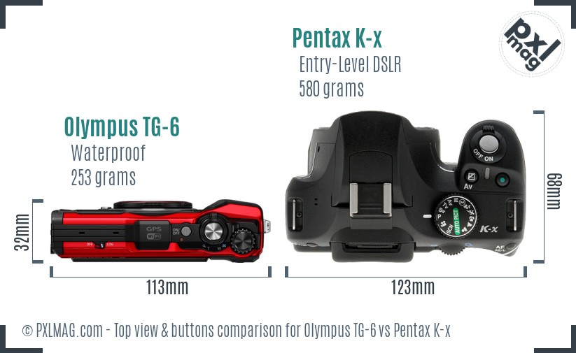 Olympus TG-6 vs Pentax K-x top view buttons comparison