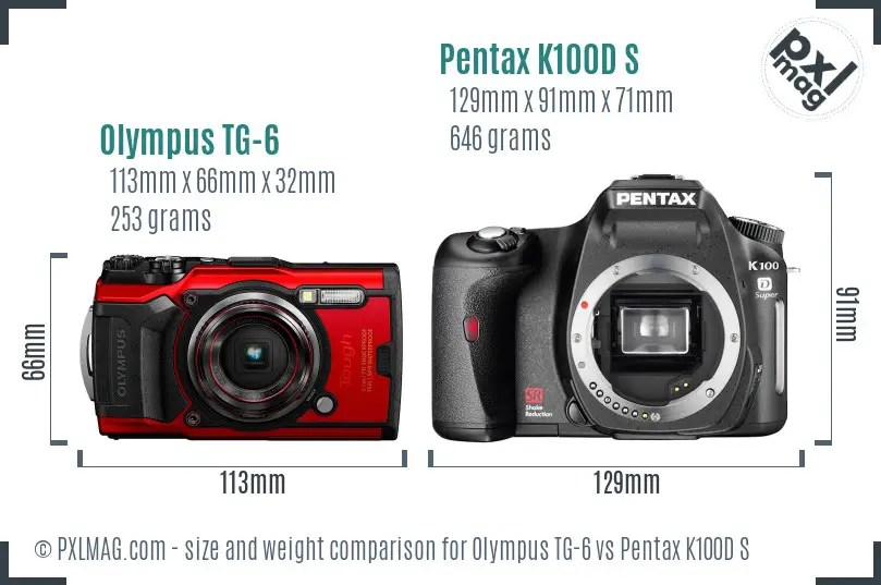 Olympus TG-6 vs Pentax K100D S size comparison