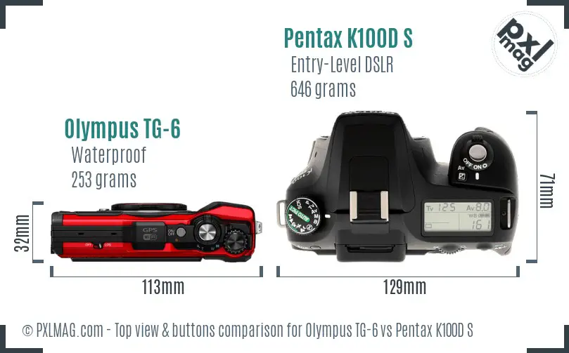 Olympus TG-6 vs Pentax K100D S top view buttons comparison