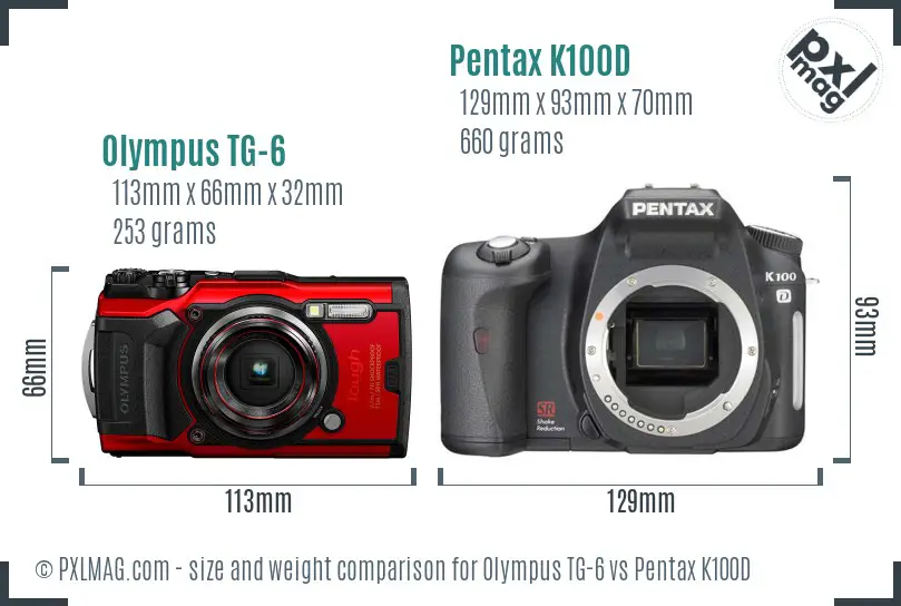 Olympus TG-6 vs Pentax K100D size comparison