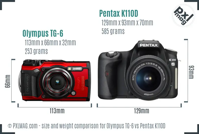 Olympus TG-6 vs Pentax K110D size comparison Olympus TG-6 vs Pentax K110D size comparison