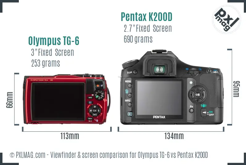 Olympus TG-6 vs Pentax K200D Screen and Viewfinder comparison