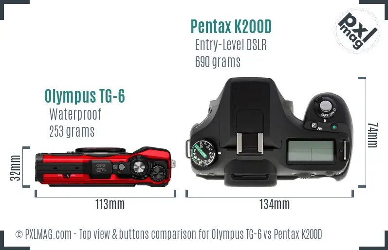 Olympus TG-6 vs Pentax K200D top view buttons comparison