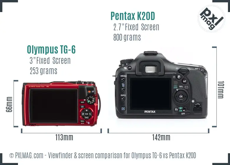 Olympus TG-6 vs Pentax K20D Screen and Viewfinder comparison