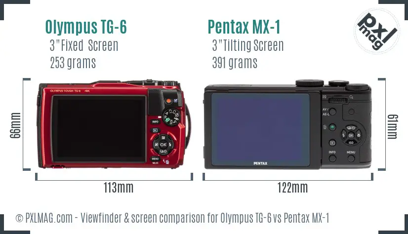 Olympus TG-6 vs Pentax MX-1 Screen and Viewfinder comparison