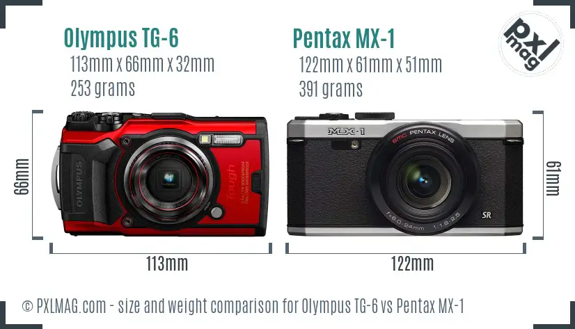 Olympus TG-6 vs Pentax MX-1 size comparison