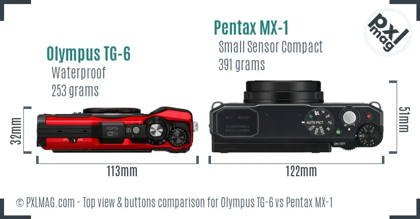Olympus TG-6 vs Pentax MX-1 top view buttons comparison
