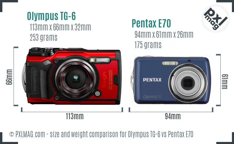 Olympus TG-6 vs Pentax E70 size comparison