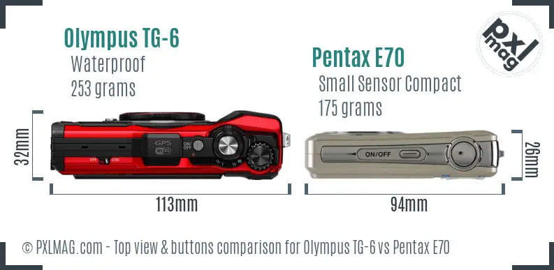 Olympus TG-6 vs Pentax E70 top view buttons comparison