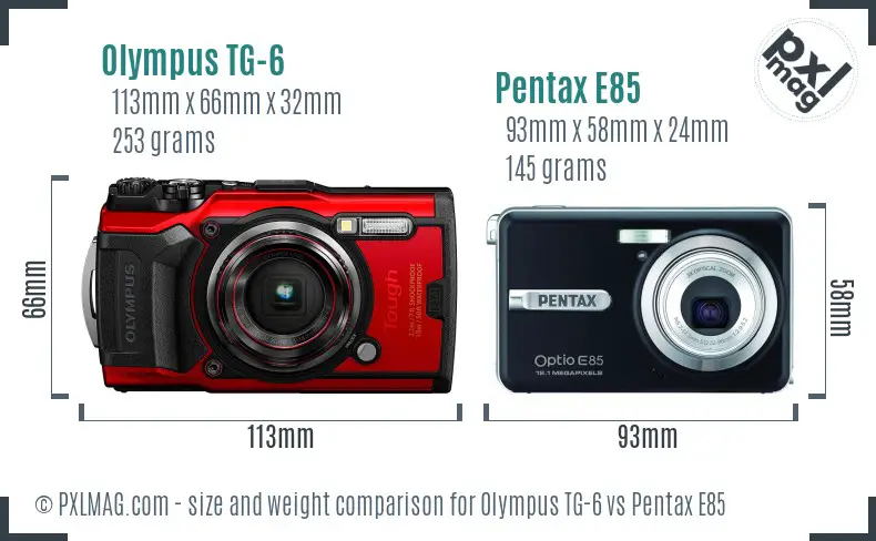 Olympus TG-6 vs Pentax E85 size comparison