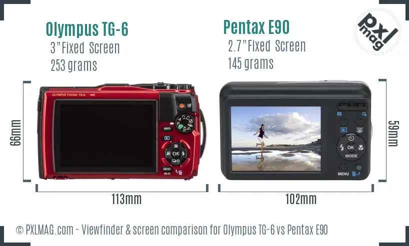 Olympus TG-6 vs Pentax E90 Screen and Viewfinder comparison