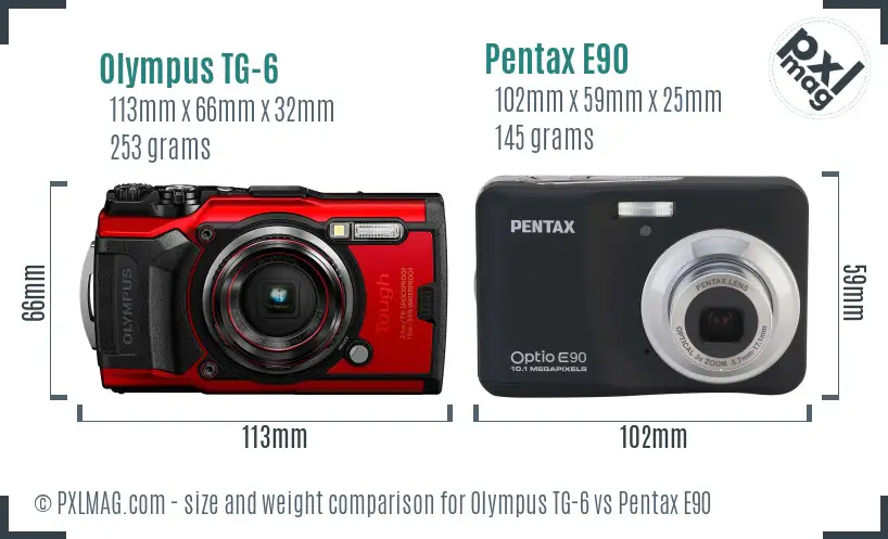 Olympus TG-6 vs Pentax E90 size comparison