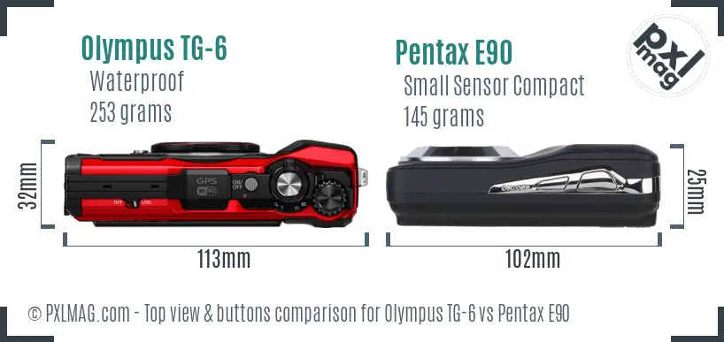 Olympus TG-6 vs Pentax E90 top view buttons comparison