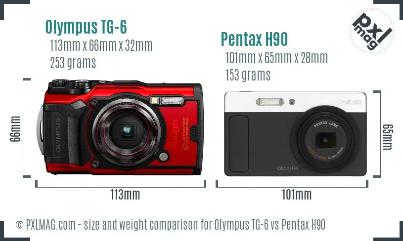 Olympus TG-6 vs Pentax H90 size comparison Olympus TG-6 vs Pentax H90 size comparison
