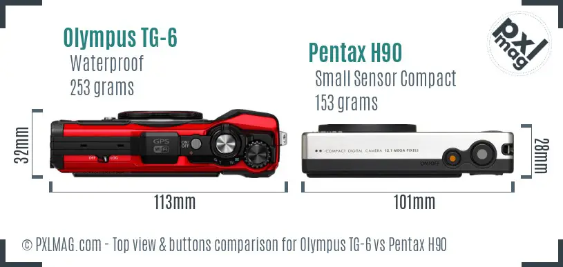 Olympus TG-6 vs Pentax H90 top view buttons comparison Olympus TG-6 vs Pentax H90 top view buttons comparison