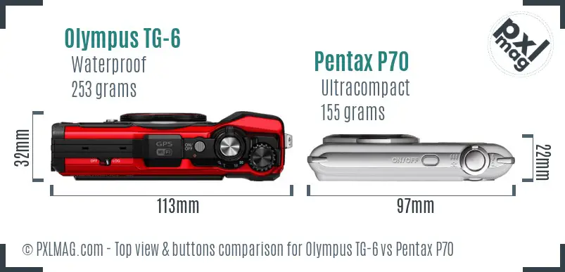 Olympus TG-6 vs Pentax P70 top view buttons comparison Olympus TG-6 vs Pentax P70 top view buttons comparison