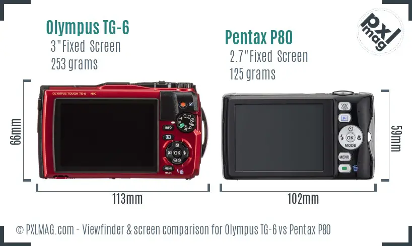 Olympus TG-6 vs Pentax P80 Screen and Viewfinder comparison