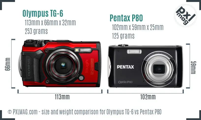 Olympus TG-6 vs Pentax P80 size comparison
