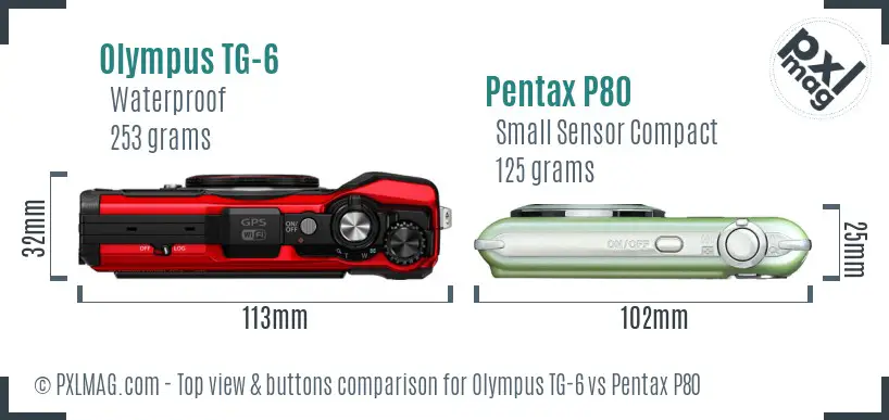 Olympus TG-6 vs Pentax P80 top view buttons comparison