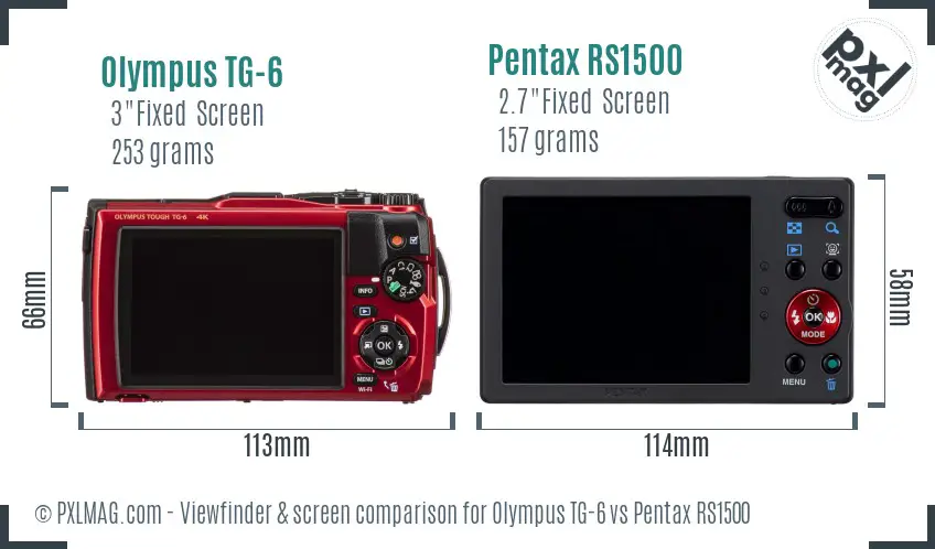 Olympus TG-6 vs Pentax RS1500 Screen and Viewfinder comparison