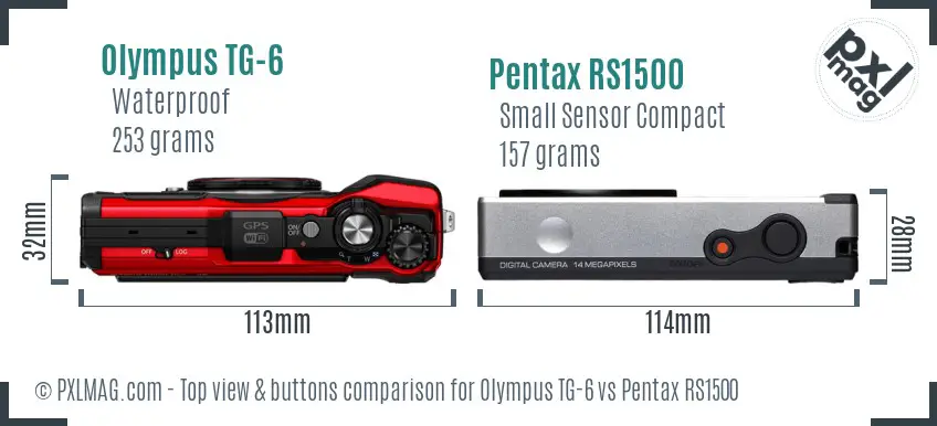 Olympus TG-6 vs Pentax RS1500 top view buttons comparison