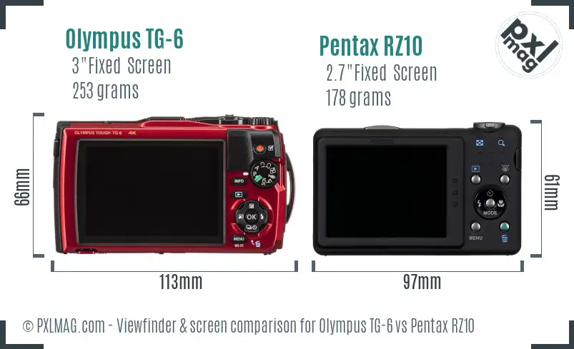 Olympus TG-6 vs Pentax RZ10 Screen and Viewfinder comparison